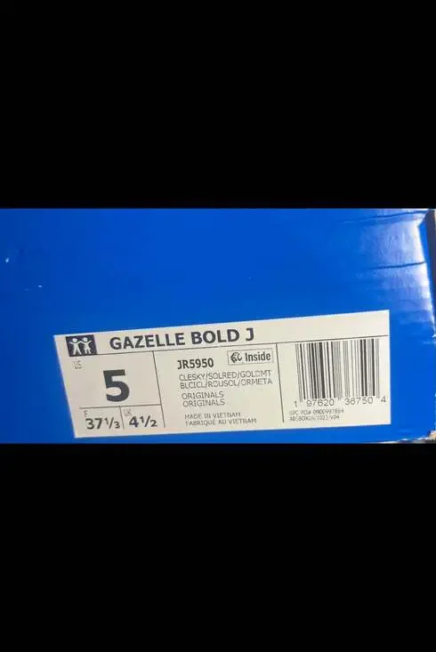 Adidas Gazelle Bold Kids Clear Sky / Solar Red / Gold Metallic in size 5. New!